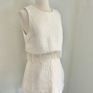 Jason Wu Cream Tweed Pearl Fringe Crop Top Shorts 2-pc Set, Size 6 Bridal